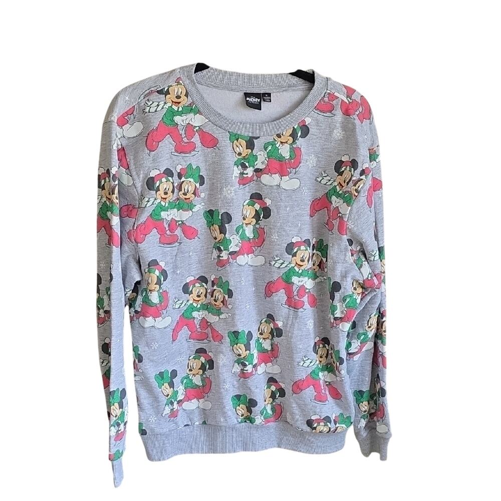 Disney Mickey and Minnie Mouse Gray Holiday Themed Sweatshirt Womens XL NEW